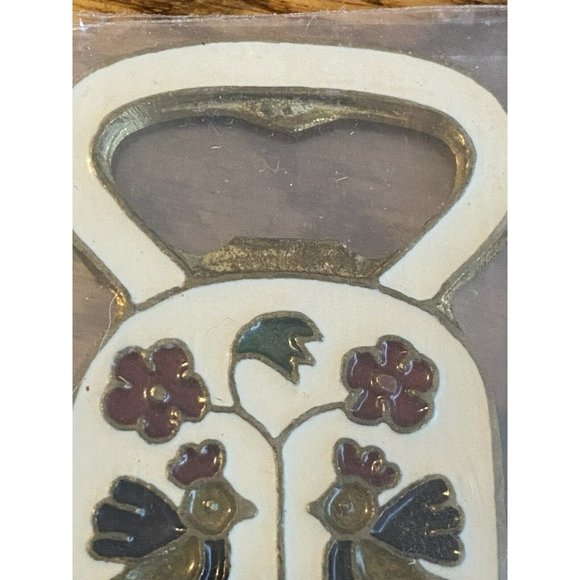 Vintage Cloisonné Enamel and Bronze Bottle Opener MCM Kitch Bar bird floral new - Picture 7 of 10